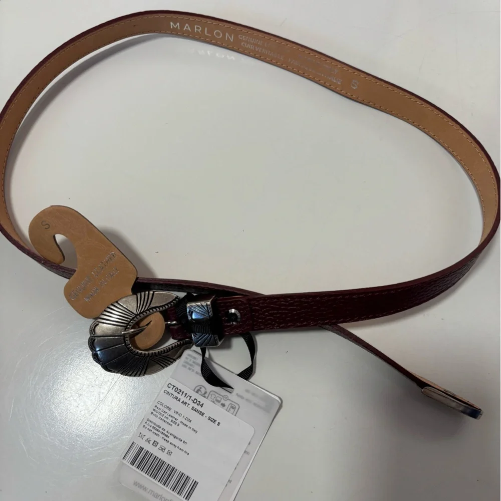 MARLON burgundy Leather Buckle Belt sz S‎